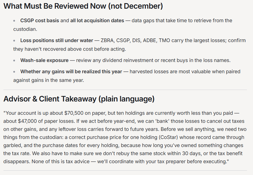 Advisor and client take away