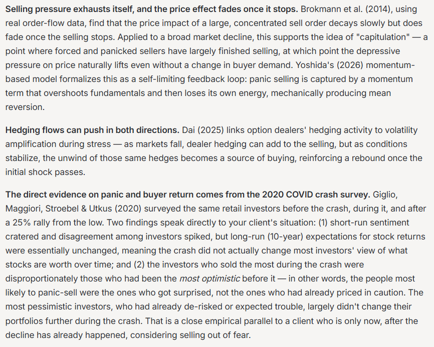 Selling pressure exhausts itself and price effect fades once it stops. 
